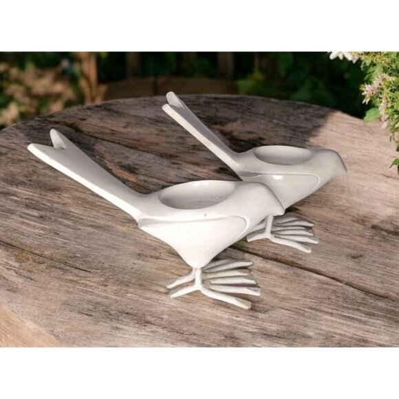 CB2 Enamel on Metal Bird Tea Light Candle Holders White Decor - Picture 1 of 6